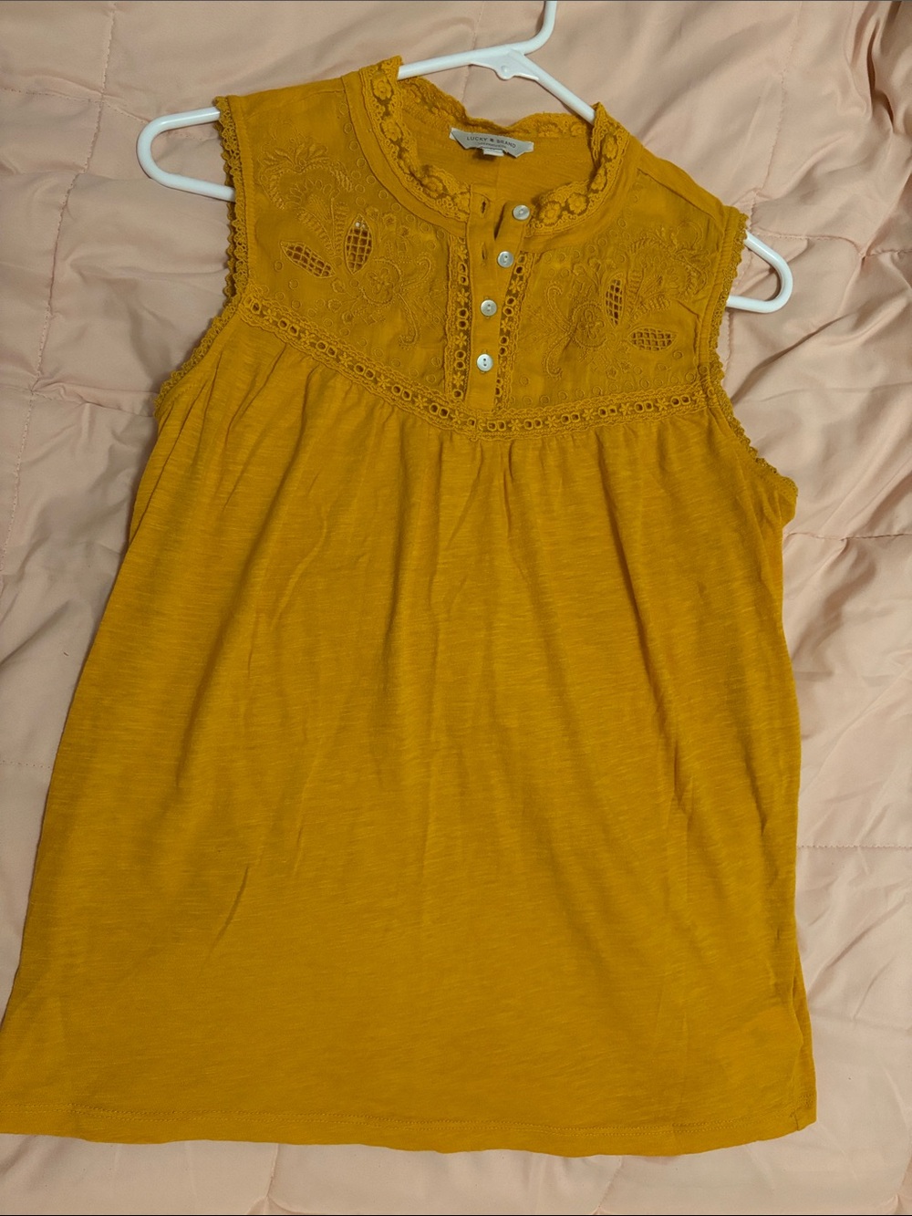 Lucky Brand Mustard Yellow Embroidered Sleeveless Camisole